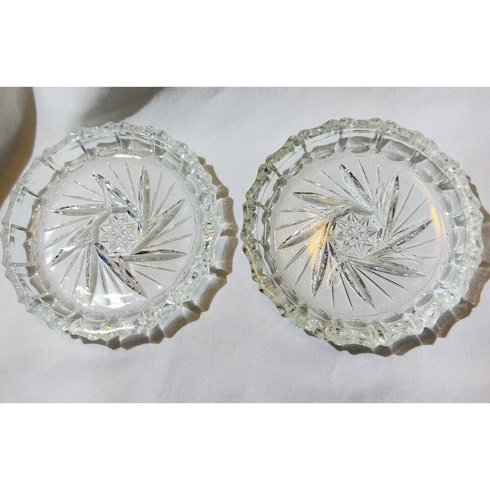 VTG Crystal Bohemia Pinwheel Czechoslovakia Brunswick Star 4 Set Glass Coasters‎